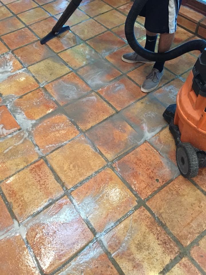Deep scrubbing and extracting a Saltillo tile floor